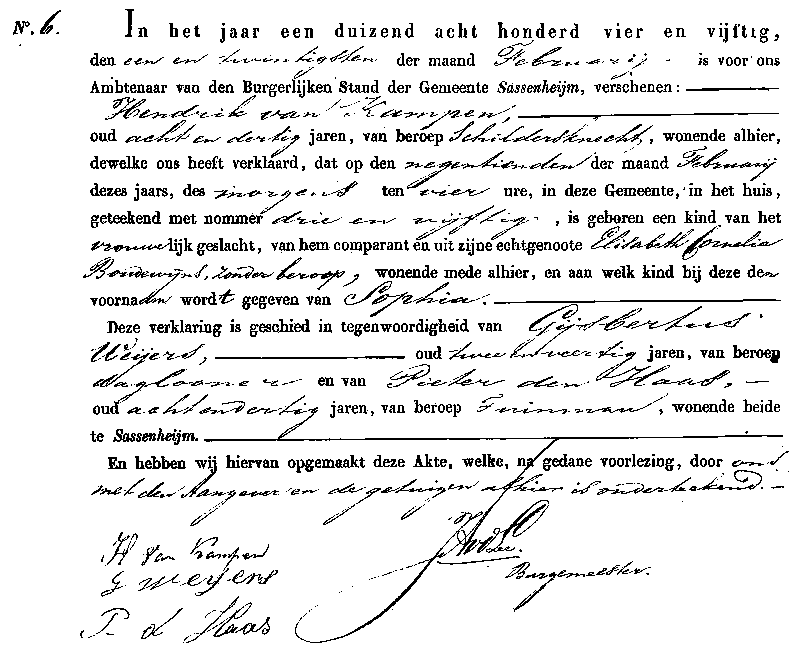 18540221 geb akte 6 Sophia dv H v Kampen - EC Boudewijns